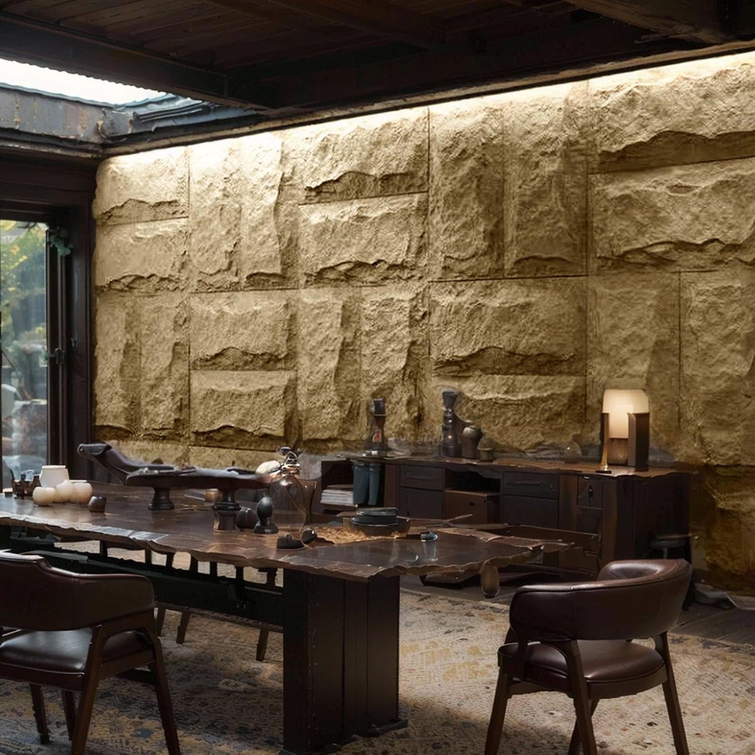 Stone 3D Wall Panels,4-Pack PU Wall Panels, 23.6'*47.2' Wall Paneling for Interior Wall Decor, Faux Stone Wall Panel for Accent Wall Decor, Sophisticated & Stylish 3D Wall Decor(Sand Yellow)