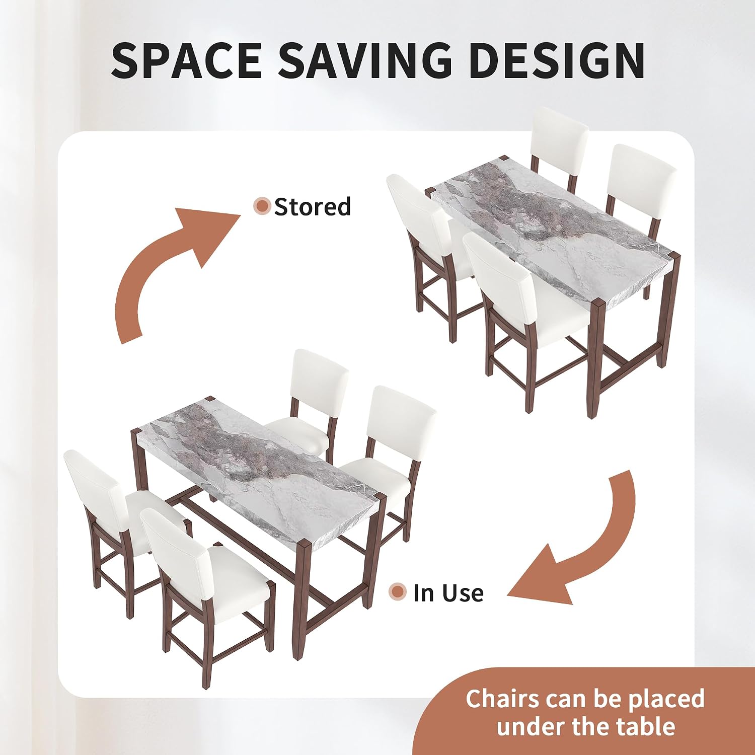 P PURLOVE 5 Piece Kitchen Table Set Counter Height Dining Table Set with Rectangle Table and 4 Cushioned Chairs for Small Place,Pub Kitchen