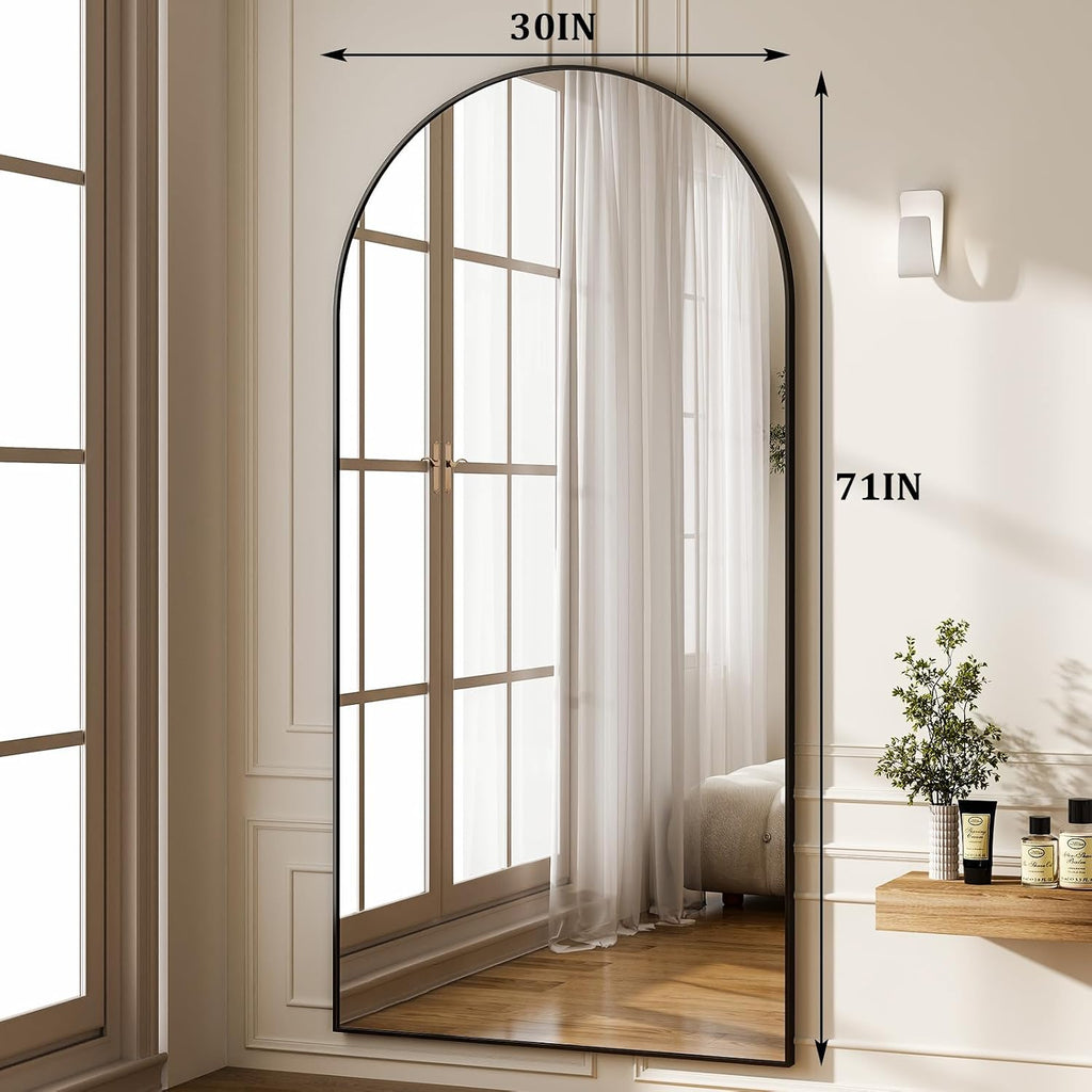 HARRITPURE 71'x30' Arched Full Length Mirror Free Standing Leaning Hanging Mounted Mirrors Aluminum Frame Modern Simple Home Decor for Living Room Bedroom Cloakroom, Black