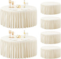 6 Pack Ivory Spandex Round Tablecloths for 48 inch Tables, Stretchy Fitted 4FT Round Table Clothes,Wrinkle Free Table Cover with Skirt for Wedding Party Dining Banquet Graduation Decorations