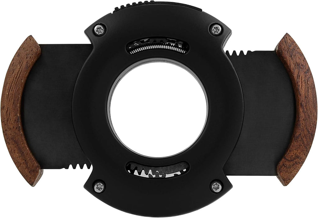 XIKAR XO Double Guillotine Cigar Cutter, Black & Redwood – Dual Stainless Steel Blades, 64 Ring Gauge, Round Aluminum Body, Precision Cigar Cutting, Spring-Loaded Release, Premium Cutter for Cigar Aficionados