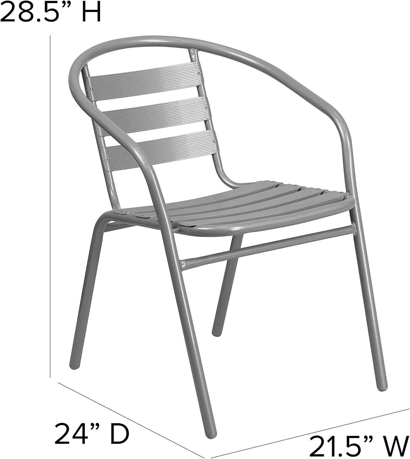 Flash Furniture TLH-0731SQ-017CSV2-GG Lila 23.5'' Square Glass Table with 2 Metal Aluminum Slat Stack Chairs, Silver