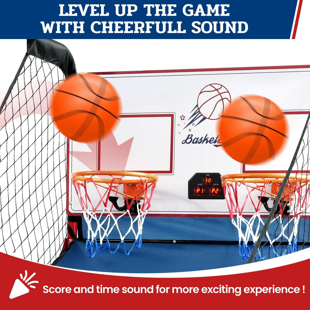 BAGAIL Basketball Arcade Game, Electronic Basketball Shooting Game with 8 Game Modes, Arcade Sounds, Foldable Frame, 4 Balls, Inflation Pump, Ideal Indoor Sport Games for All Players - Dual Shots