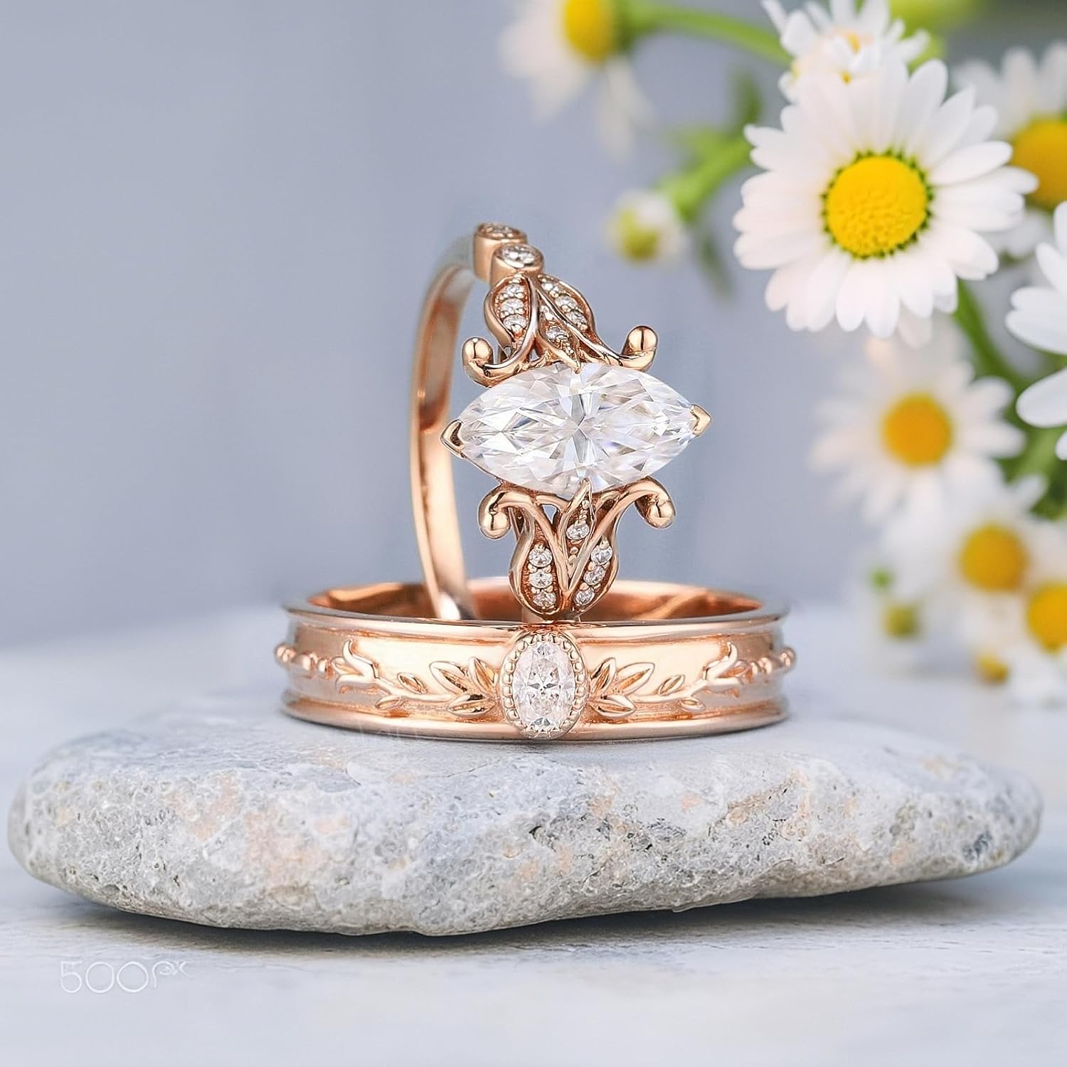 SISGEM Moissanite Couple Rings Set, 10K 14K 18K Solid Gold Moissanite Wedding Rings for Him And Her, Vintage Leaf/Branch Wedding Bands Matching Couple Rings Anniversary Jewelry Gift for Women And Men