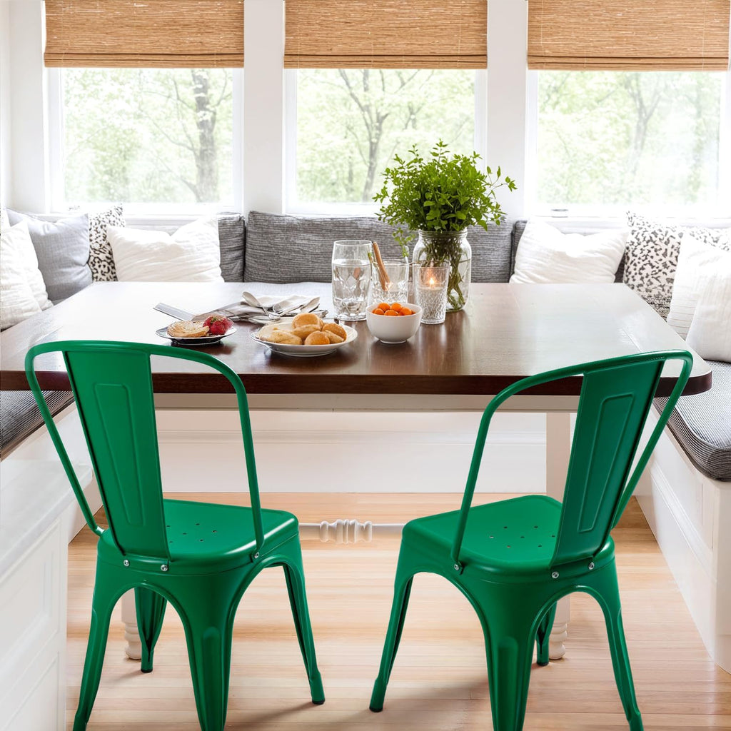 Furmax Metal Dining Chair Indoor Outdoor Use Stackable Classic Trattoria Chair Chic Dining Bistro Cafe Side Metal Chairs Set of 4 (Green)