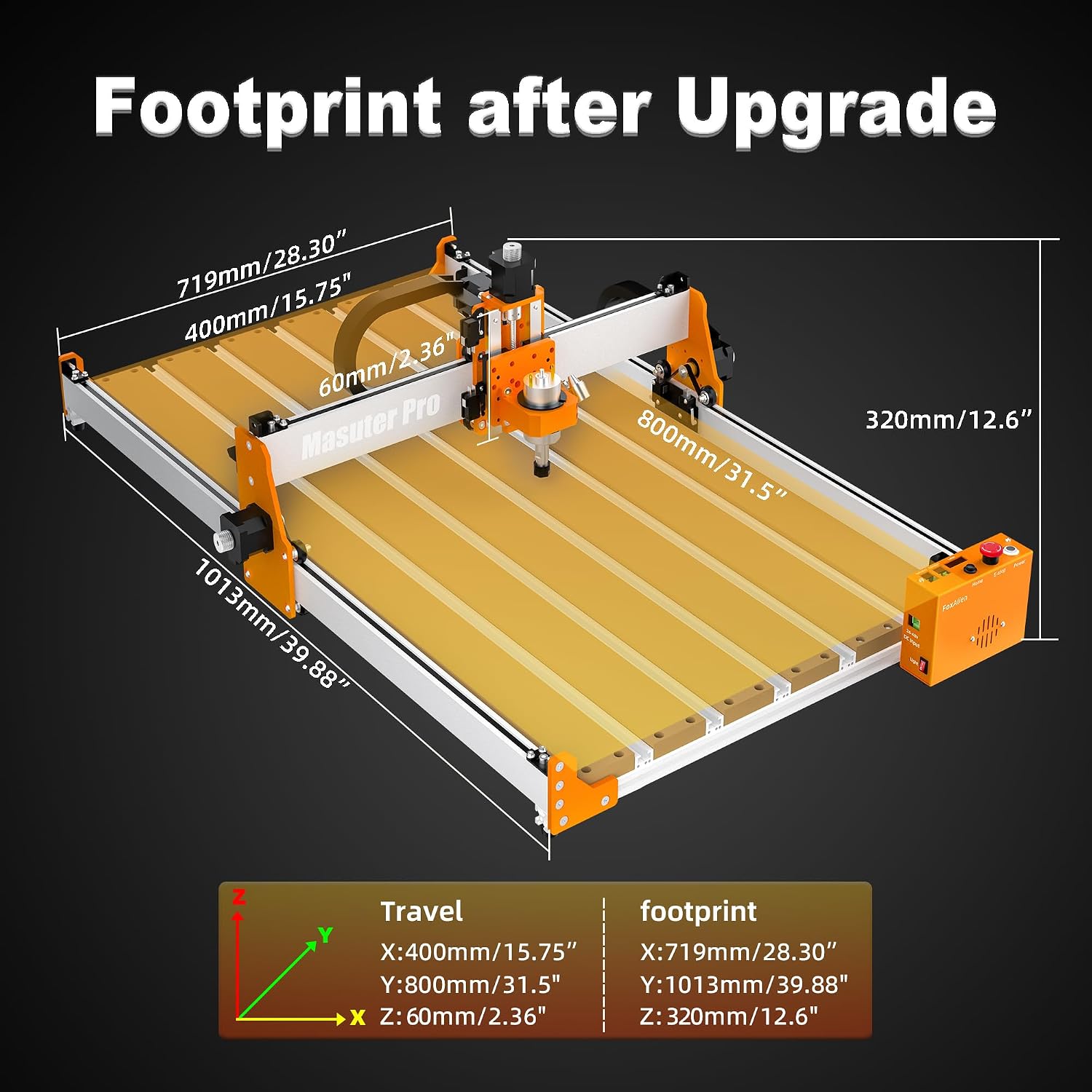 FoxAlien 4080 Y-axis Extension Kit for Masuter Pro, with Upgraded T-slot Hybrid Spoilboard CNC Router Machine Working Area Extend (15.75' x 31.5', X-Y)