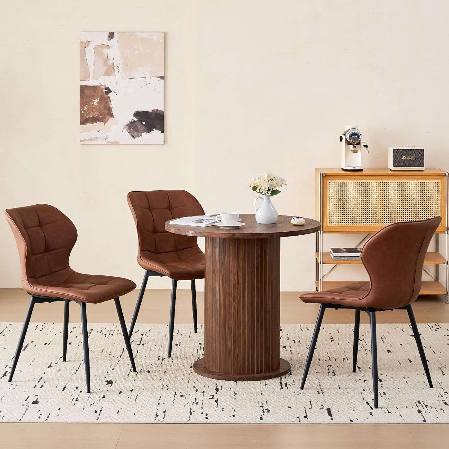 31.5' Round Dining Table for 2, Modern Small Pedestal Kitchen Table, Space Saving, for Apartment Dining Living Room