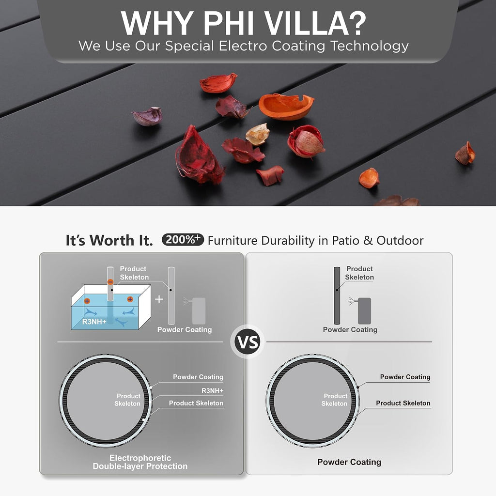 PHI VILLA Outdoor Dining Table for 6, 60' Long Rectangular Metal Wrought Iron Table with Umbrella Hole, All-Weather Large Furniture for Patio, Backyard, Porch