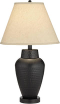 Regency Hill Auburn Modern Rustic Vase-Shaped Table Lamp 25' High Textured Hammered Bronze Brown Metal Natural Linen Empire Shade for Living Room Bedroom House Bedside Nightstand Home Office