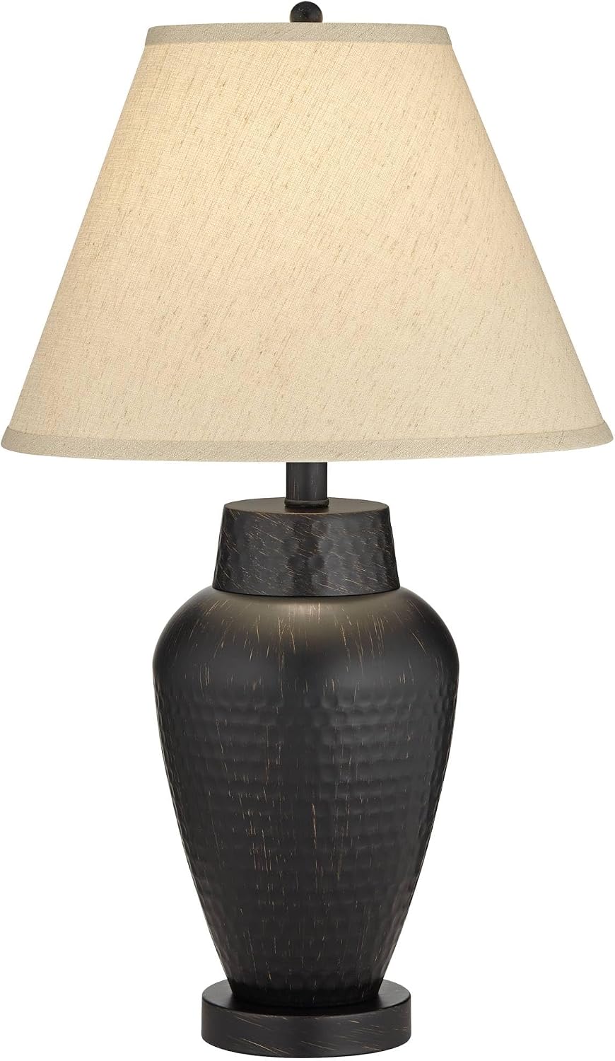 Regency Hill Auburn Modern Rustic Vase-Shaped Table Lamp 25' High Textured Hammered Bronze Brown Metal Natural Linen Empire Shade for Living Room Bedroom House Bedside Nightstand Home Office