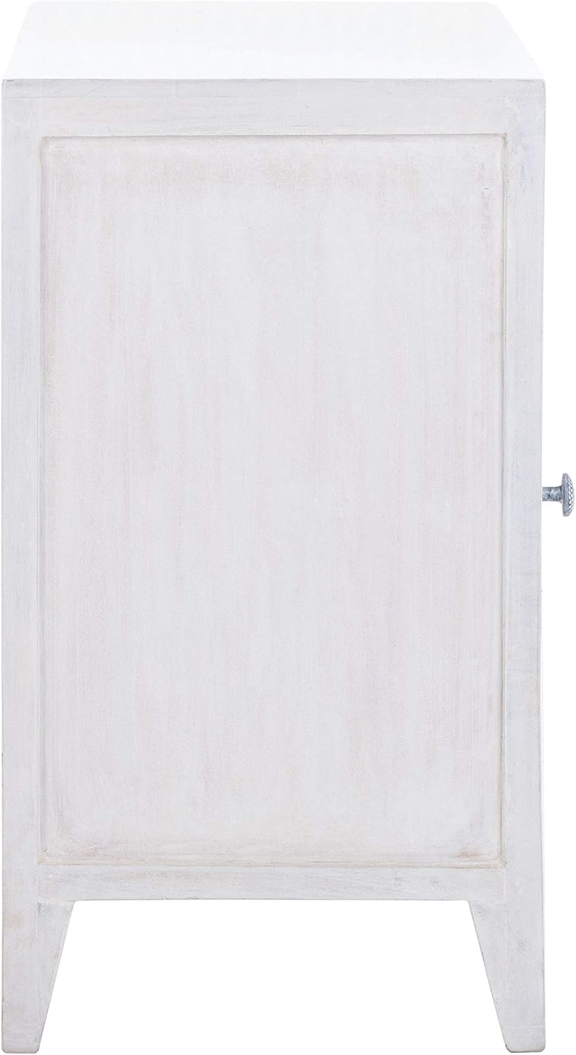 SAFAVIEH Furniture - Thea 1-Door Carved Nightstand - White Washed - Mango Wood - Artisan Global Design - Ideal for Bedroom, 20'W x 14'D x 26'H - Fully Assembled (NST5300C)