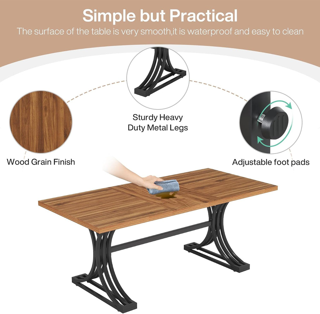 Tribesigns 63-Inch Rectangular Dining Table for 4 to 6, Modern Kitchen Table with Stylish Metal Trestle Legs, Large Dinner Table for Dining Room, Chair Not Included (Rustic Brown and Black)