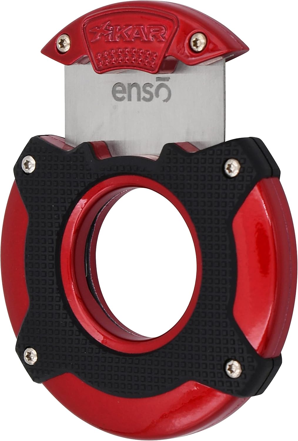 XIKAR Enso Cigar Cutter, Synchronized Double-Guillotine Stainless Steel Blades, Planetary Gear System, Red