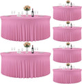 6 Pack Pink Round Tablecloth, Fitted Table Cloths for 6 foot Round Tables, Washable 132 Inch Table Skirt for Wedding Birthday Photography Themed Parties Banquet Holidays Pink Party Decorations