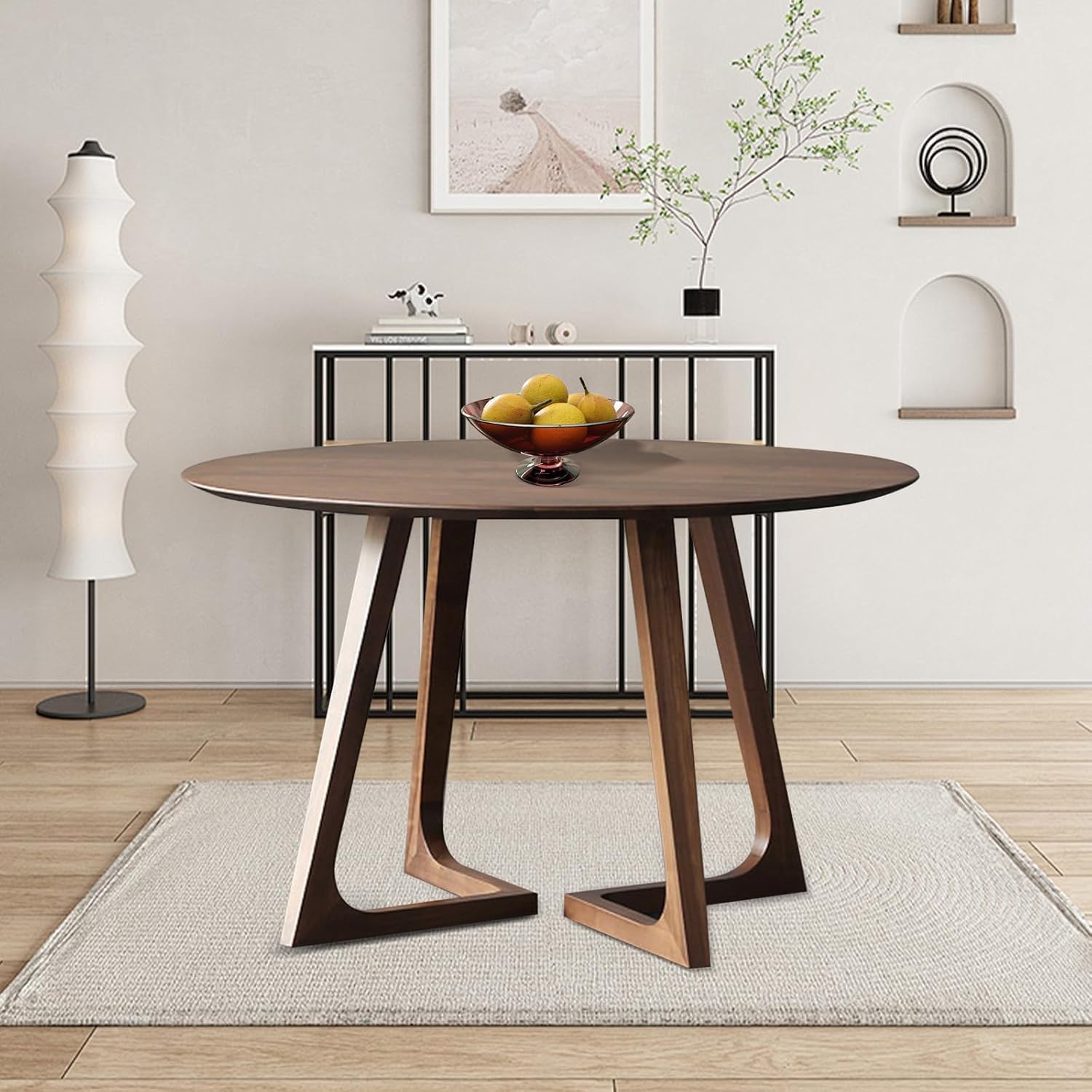 35.4' Round Wooden Dining Table,Small Dining Table for 4,Circle Kitchen Table,Mid Century Modern Coffee Table for Living Room,Dining Room, Easy-Assembly,Space Saving,Walnut