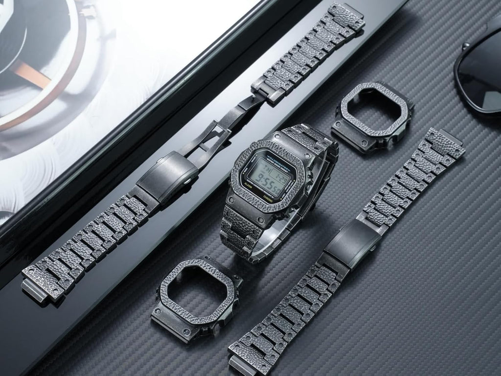 Compatible with Casio G-SHOCK Series DW5600, GMW-B5000, GA-2100 Hammered Finish Stainless Steel Case Set, Titanium Alloy Case Accessories