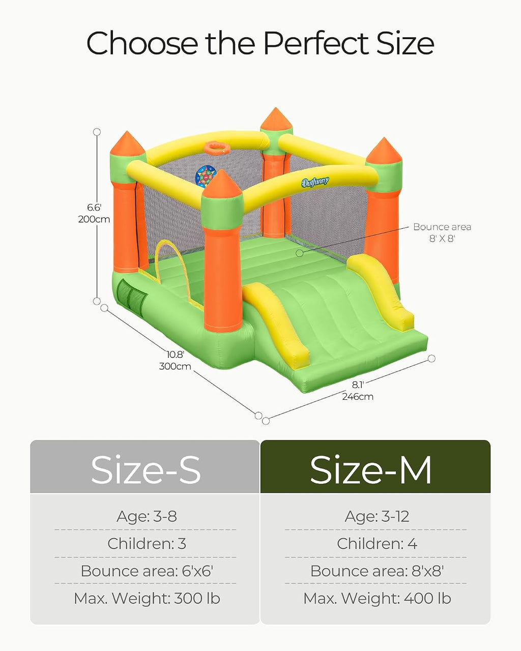 Outfunny Indoor Bounce House with Slide, Inflatable Bouncy House for Kids 3-8, Bounce Area 6'x6', Capacity 300 lb - Green