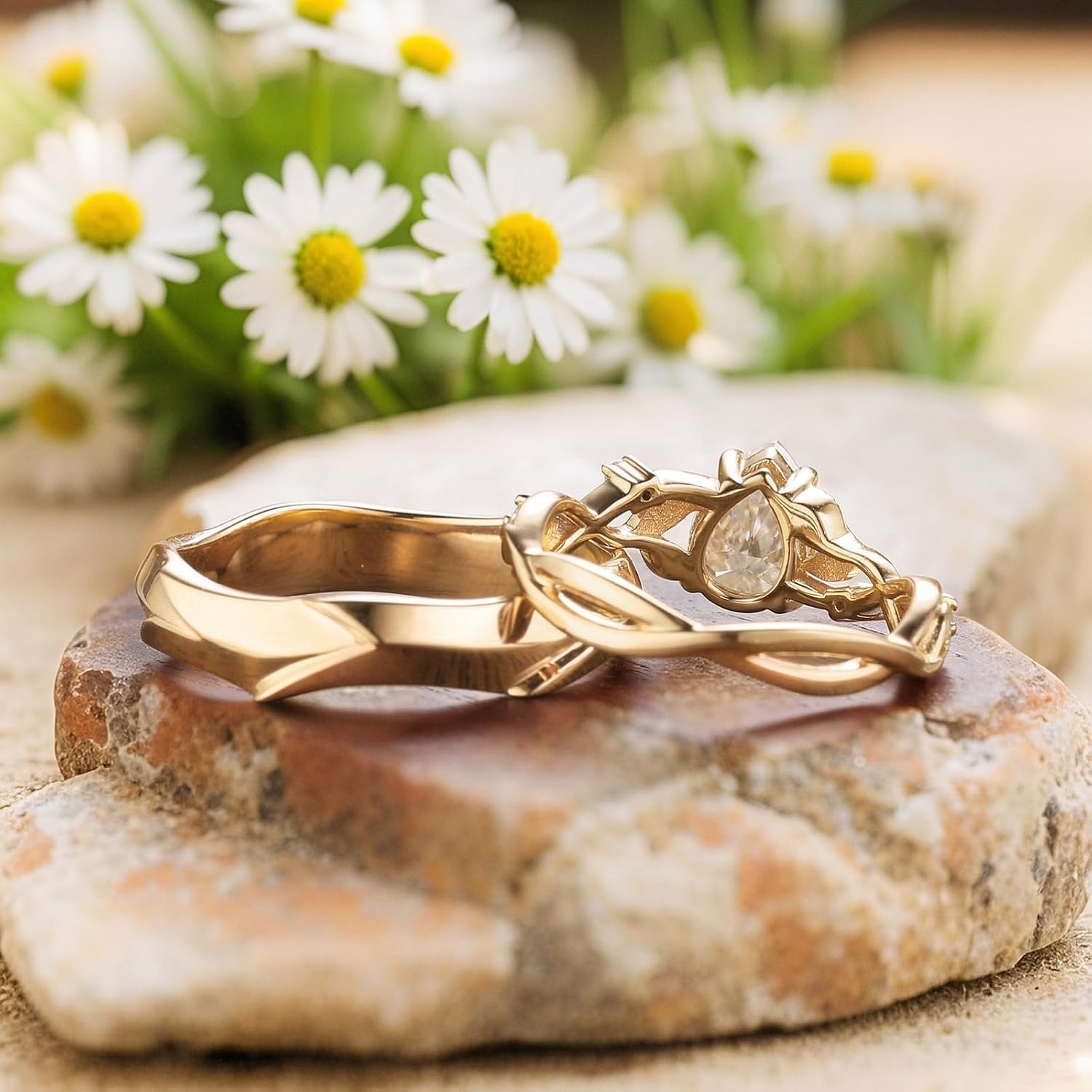 SISGEM Moissanite Couple Rings Set, 10K 14K 18K Solid Gold Moissanite Wedding Rings for Him And Her, Vintage Leaf/Branch Wedding Bands Matching Couple Rings Anniversary Jewelry Gift for Women And Men