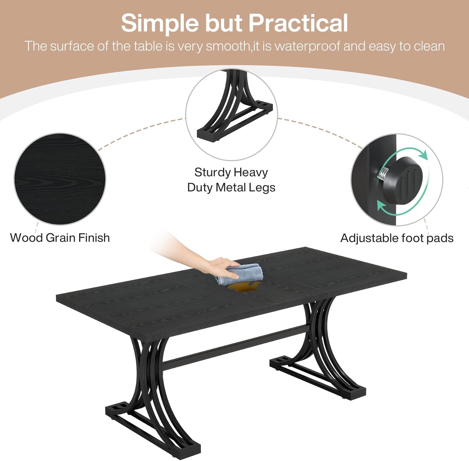 Tribesigns 63-Inch Rectangular Dining Table for 4 to 6, Modern Kitchen Tables with Stylish Metal Trestle Legs, Large Dinner Table for Dining Room, Only Table (Black)