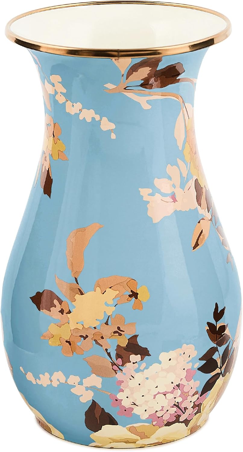 MACKENZIE-CHILDS Tall Enamel Vase, Unique Flower Vase Decor for Living Room, Wild Rose Slate