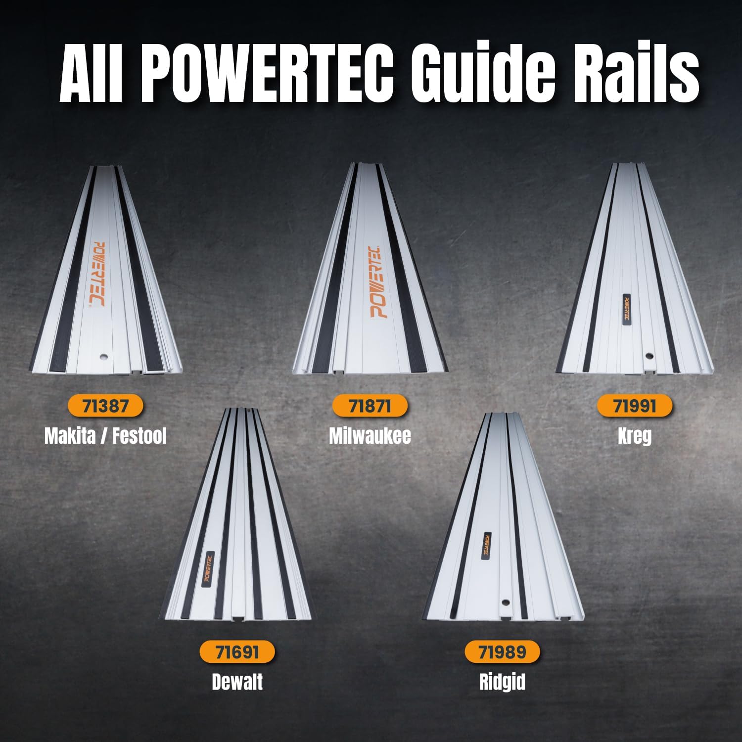 POWERTEC 71691 110 Inch Track Saw Guide Rail Connector Set for DeWalt Track Saws, Clamping Options Includes 2x55' Aluminum Extruded Guided Rails and (1) Guide Rail Connector for Woodworking Projects