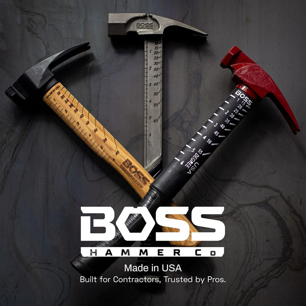 Boss Hammer 12 oz. Ti64 Construction Grade Titanium Hammer - Tennessee Hickory Handle - Framing Square, Rip Claw Design, Magnetic Nail Starter, Milled Face - Made in the USA - BH12TIHI16M