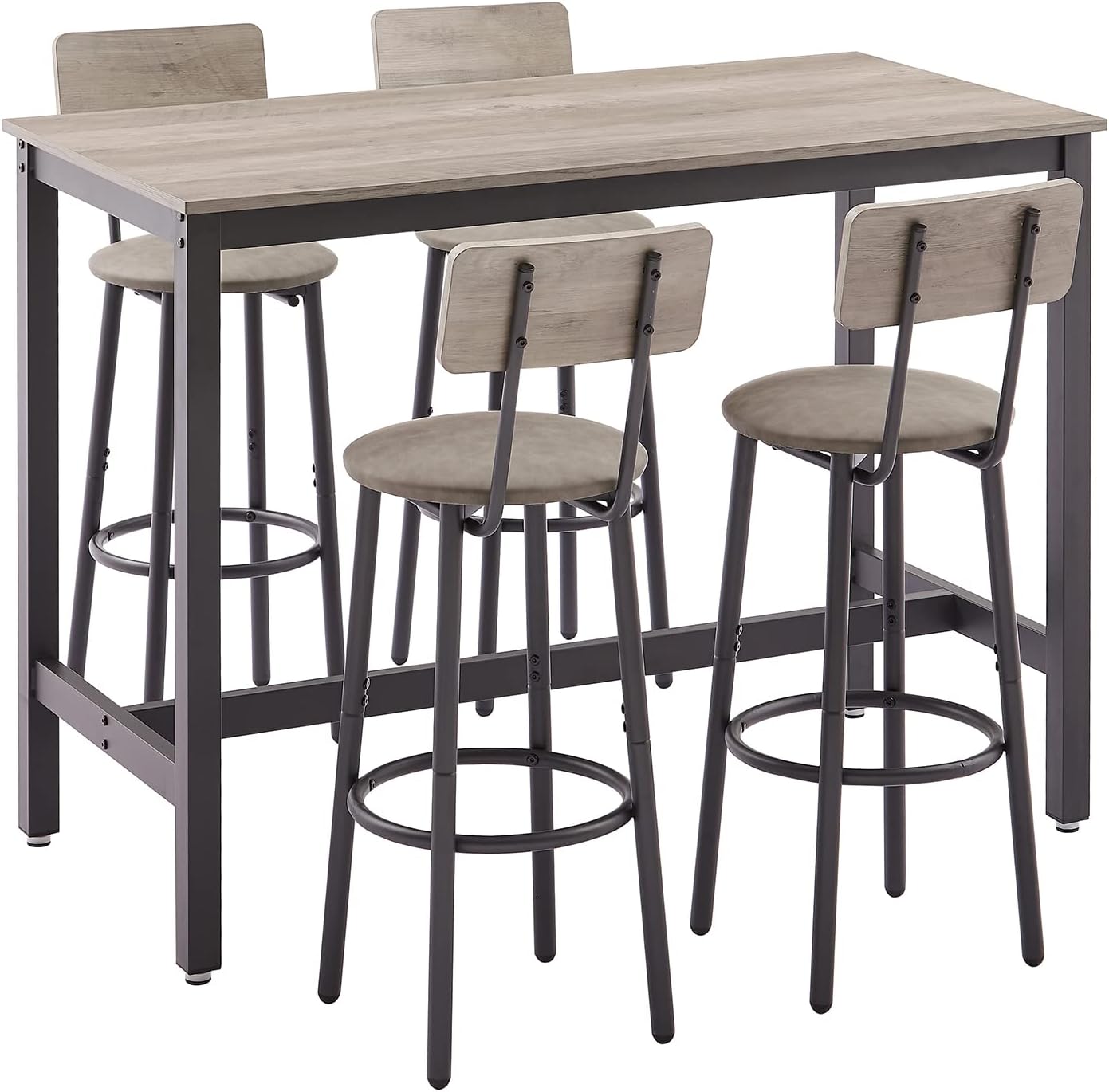 KIVENJAJA Bar Table and Chairs Set for 4, 5-Piece Rectangle Pub Bistro Table and PU Upholstered Stools with Backrest, Counter Height Dining Table Set for Kitchen Breakfast Nook Restaurant, Grey