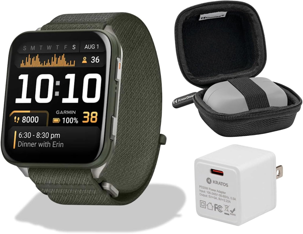 Garmin Venu X1 Moss with Titanium Caseback and Moss ComfortFit Band Bundle with Storage Case and Smartwatch Accessory (3 Items)