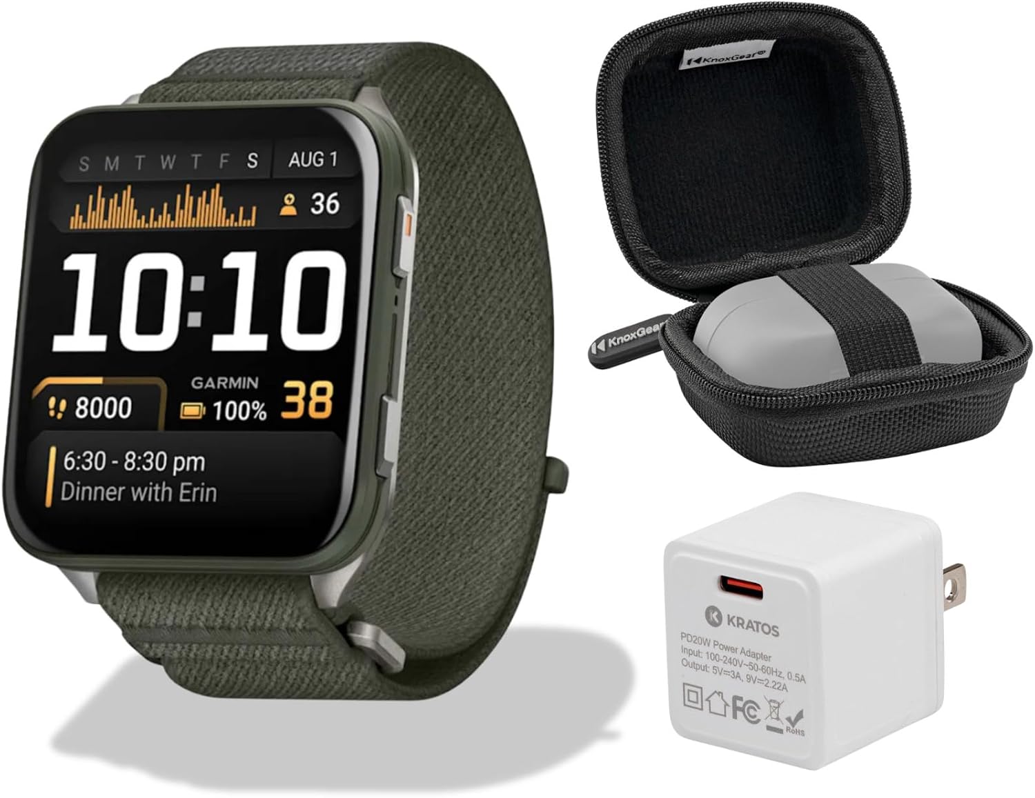 Garmin Venu X1 Moss with Titanium Caseback and Moss ComfortFit Band Bundle with Storage Case and Smartwatch Accessory (3 Items)