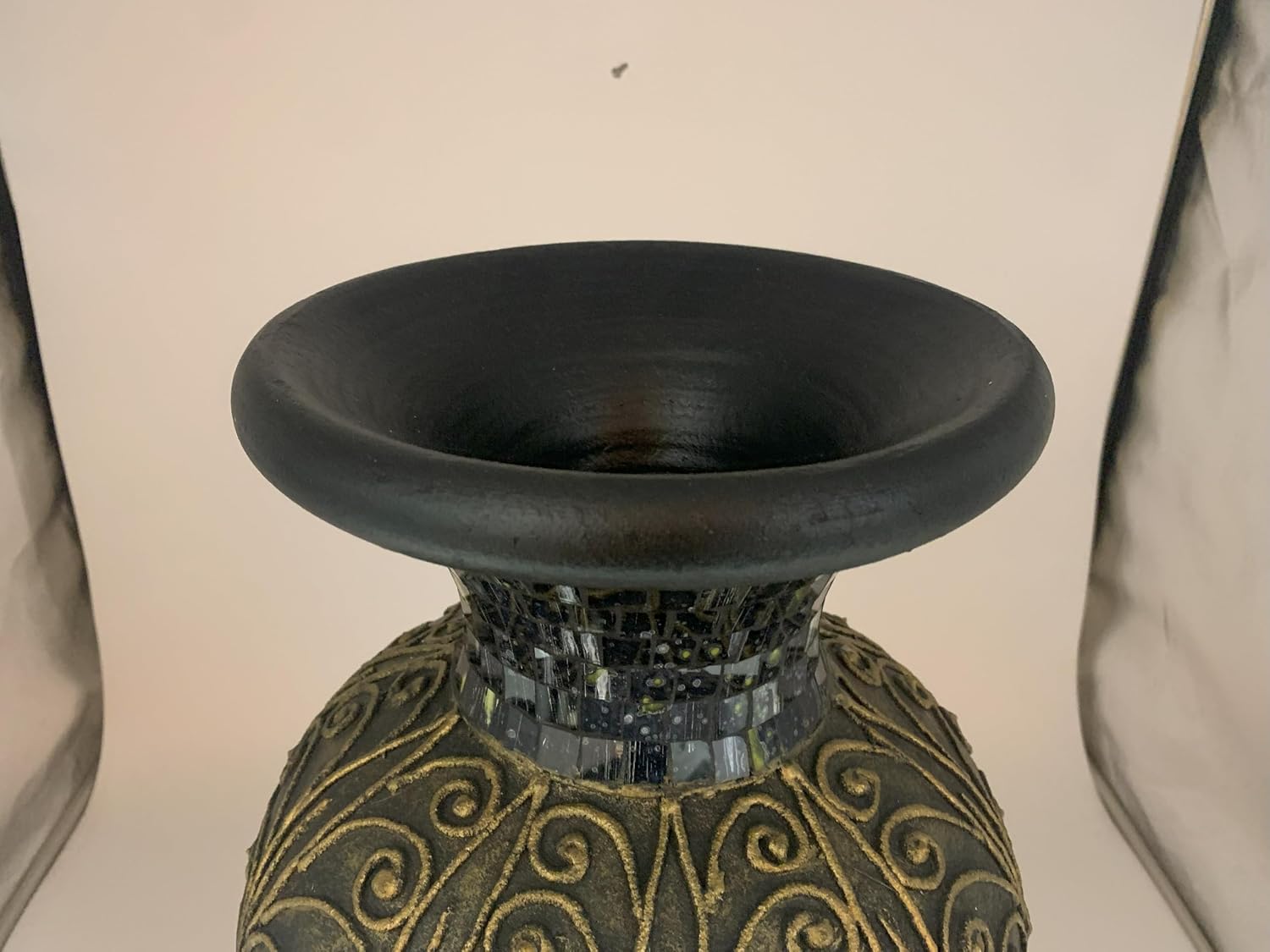 Floor Vase, 24 Inch Mosaic Vase – Tall Cylinder Made of Terracotta with Black, Green, and Gold Glass Mosaic Pieces – Handcrafted Decorative Home Décor Accent Piece for Bedroom, Living Room