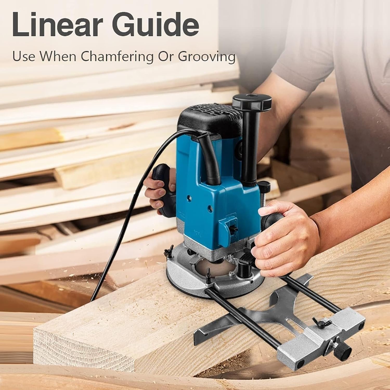 2200W Cordless Compact Router, 6-Speed Adjustment, Depth adjustment gear, Wood Milling Cutter Pruning Machine, with 15 Milling Cutter, Precision Scale, for Wood Working Slotting, Trimming, Carving