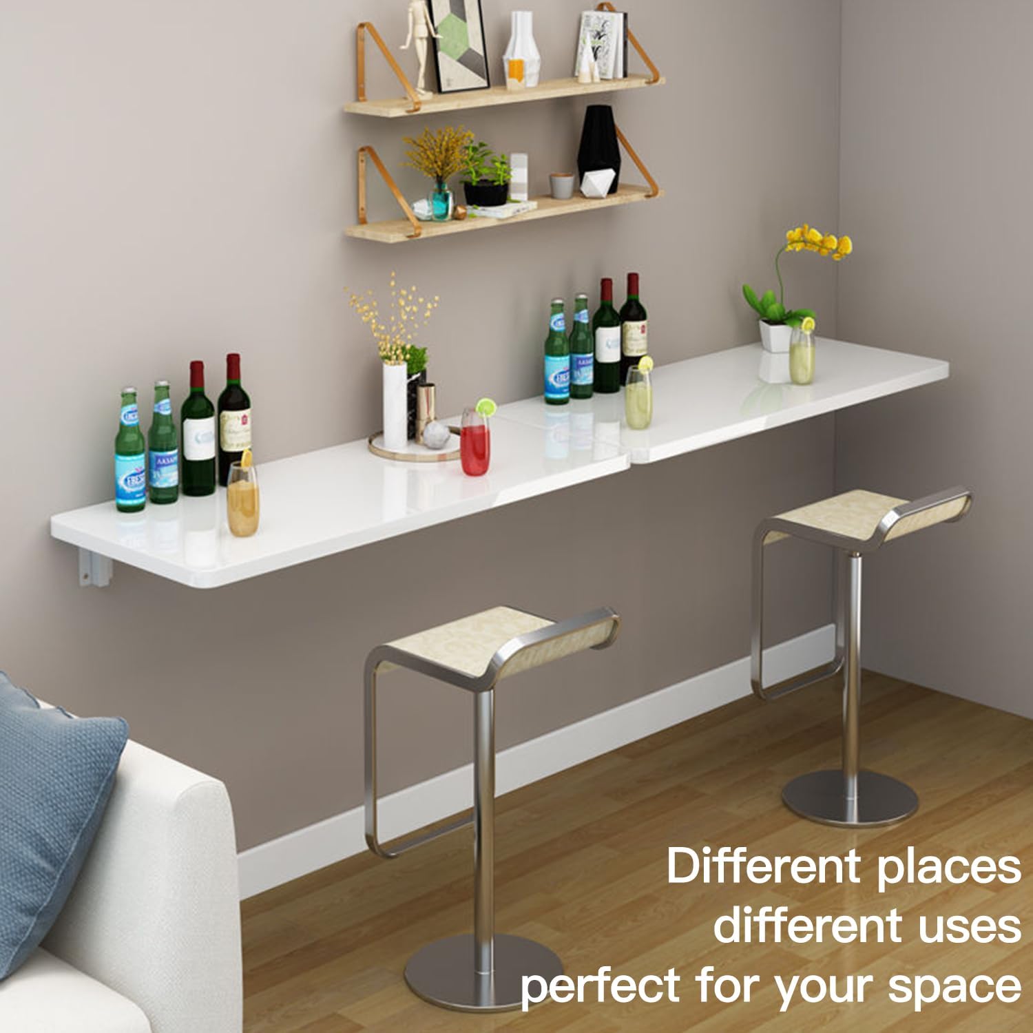 Folding Wall Table Wall Mounted Folding Table Wall Folding Table Drop Down Wall Mounted Table Suitable for Office Study Bedroom Kitchen Dining Room Laundry And Other Places White 23.6'D x 15.7'W