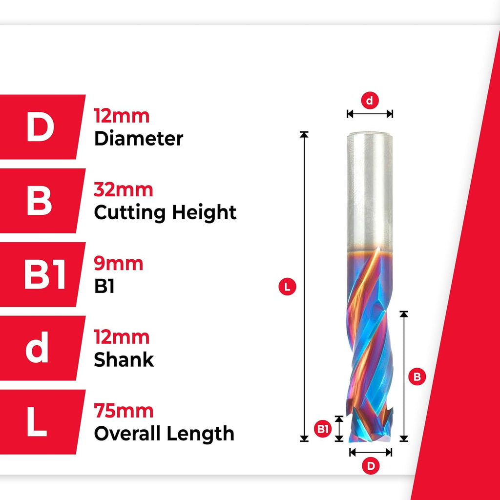 Amana Tool Spektra Extreme Tool Life Coated Solid Carbide CNC Compression Spiral Router Bit, 48324-K, 12mm D x 32mm CH x 12mm Shank x 75mm L 3 Flute