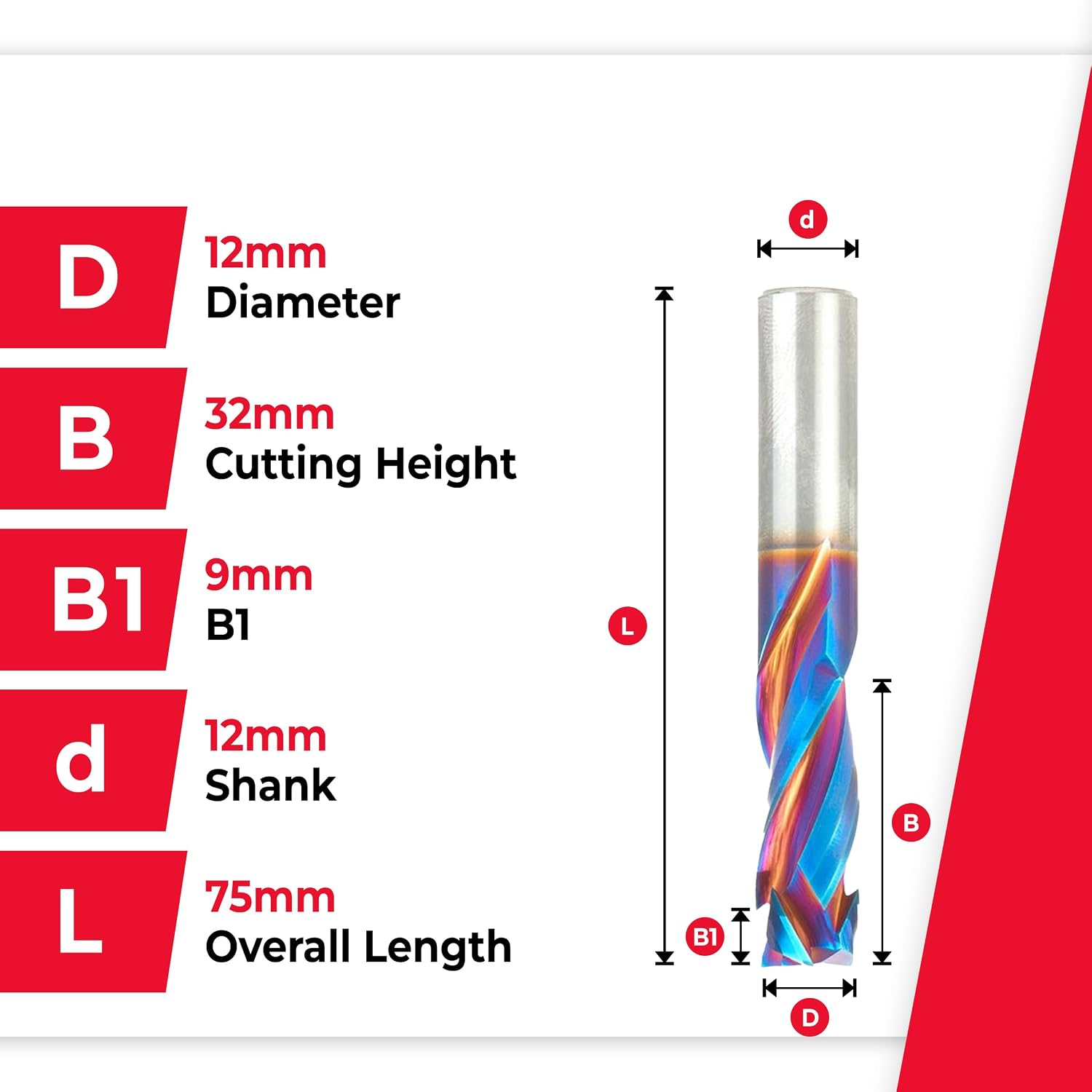 Amana Tool Spektra Extreme Tool Life Coated Solid Carbide CNC Compression Spiral Router Bit, 48324-K, 12mm D x 32mm CH x 12mm Shank x 75mm L 3 Flute