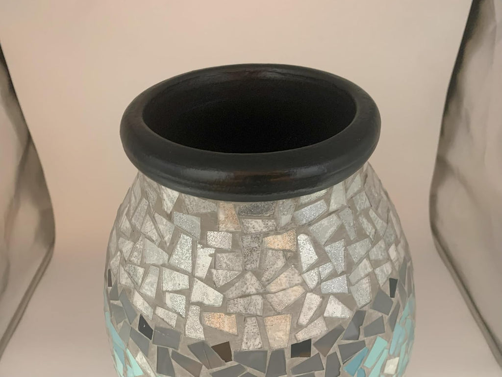 Floor Vase, 24 Inch Mosaic Vase – Tall Cylinder Made of Terracotta with Sky Blue and Teal Glass Mosaic Pieces – Handcrafted Decorative Home Décor Accent Piece for Bedroom, Living Room, Office