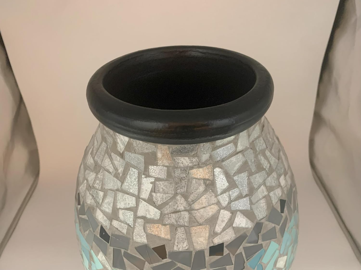 Floor Vase, 24 Inch Mosaic Vase – Tall Cylinder Made of Terracotta with Sky Blue and Teal Glass Mosaic Pieces – Handcrafted Decorative Home Décor Accent Piece for Bedroom, Living Room, Office