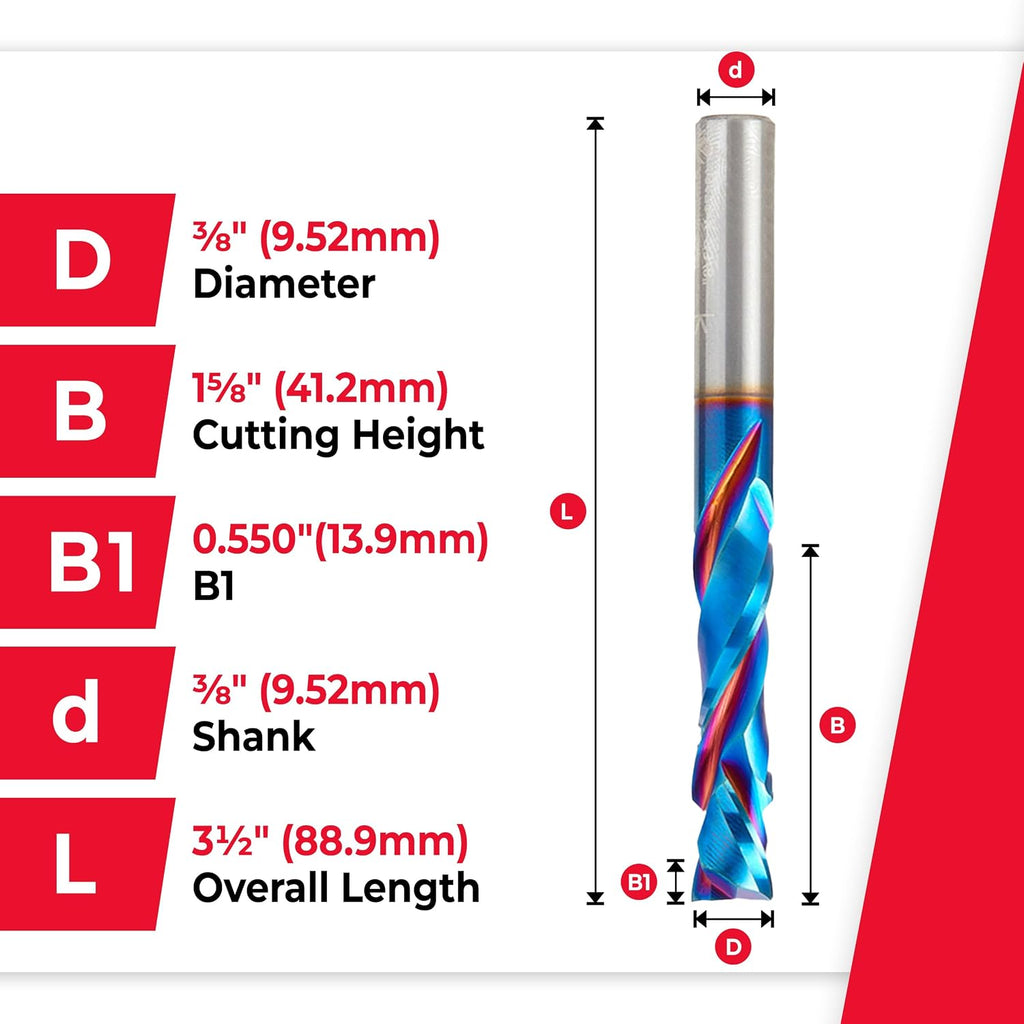 Amana Tool Spektra Extreme Tool Life Solid Carbide CNC Compression Spiral Router Bit, 46179-K, 3/8 D x 1-5/8 CH x 3/8 Shank x 3-1/2 Inch Long 2 Flute