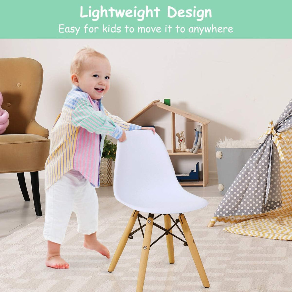 Costzon Kids Table and Chair Set, 5 PCS Mid-Century Modern Style Kids Desk Set w/Wood Legs, Iron Frame for Dining Drawing Playing & Strong Bearing Capacity, Toddler Table and Chairs (White)