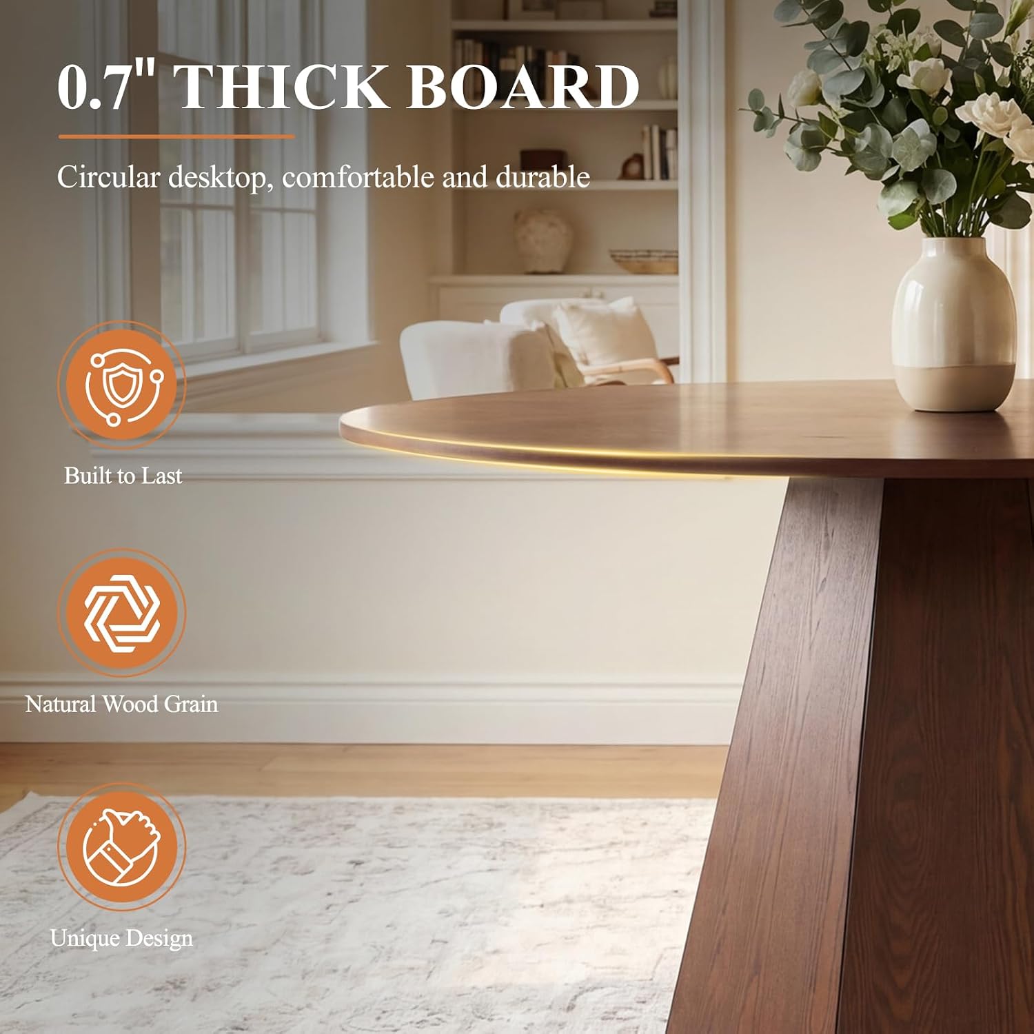 BESTANO 59' Round Dining Table for 4-6 People, Kitchen Dining Room Table with Wooden Pedestal Base, Circle Dinner Pedestal Dining Table for Dining Room (Table Only), Walnut