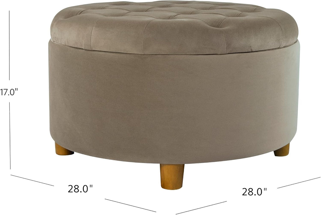 Homepop Home Decor | Button Tufted Velvet Round Storage Ottoman | Ottoman with Storage for Living Room & Bedroom, Fawn Velvet