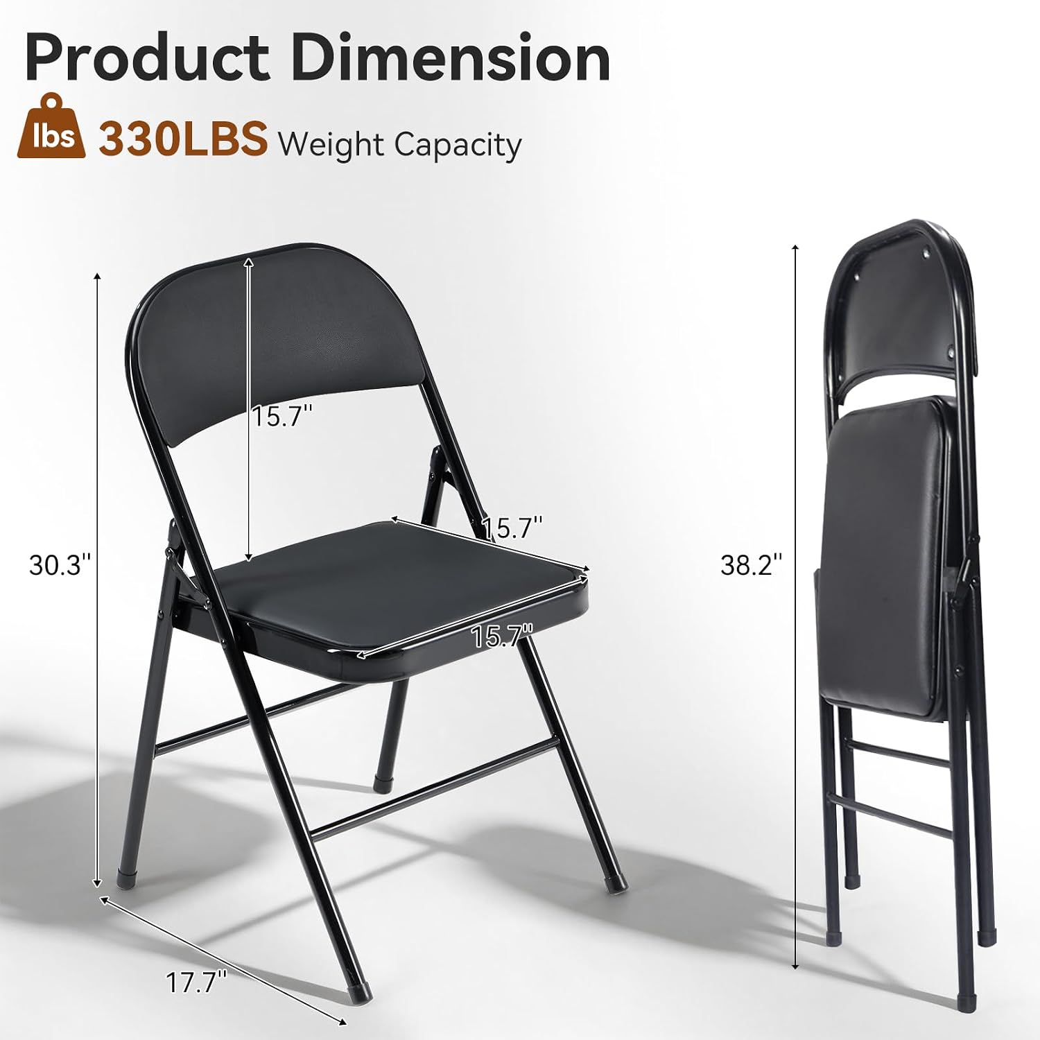 Karl home 8 Pack Black Folding Chairs with Padded Seats for Outdoor & Indoor, Portable Stackable Commercial Seat with Steel Frame for Events Office Wedding Party, 330lbs Capacity