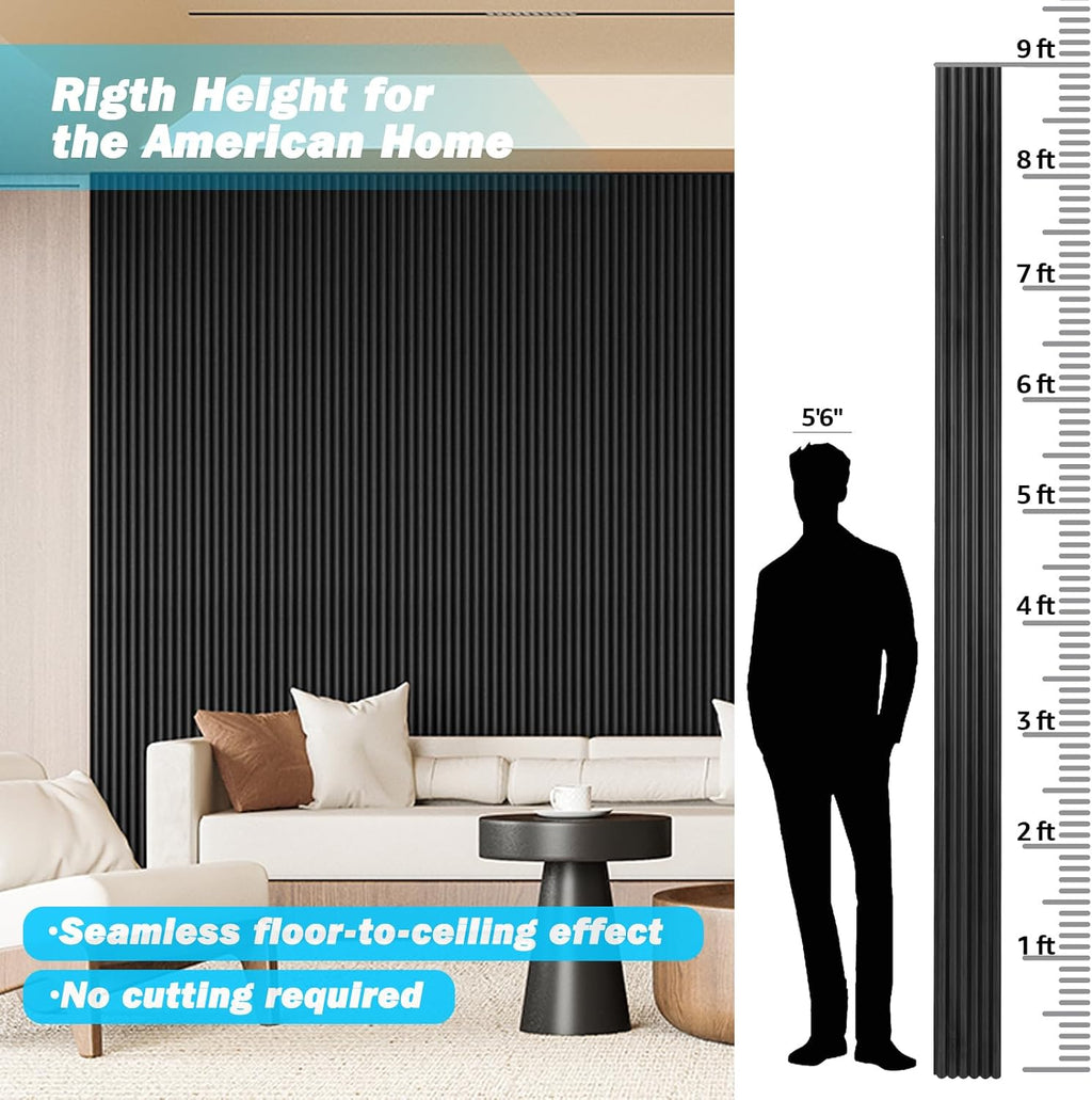 Art3d Fluted Wood Panel - 108 x 5.7 x 0.7in for Wall & Ceiling, Beaded Accent Molding for Home Decoration, Pack of 4pcs + 1pc End-Trim, Beaded Black