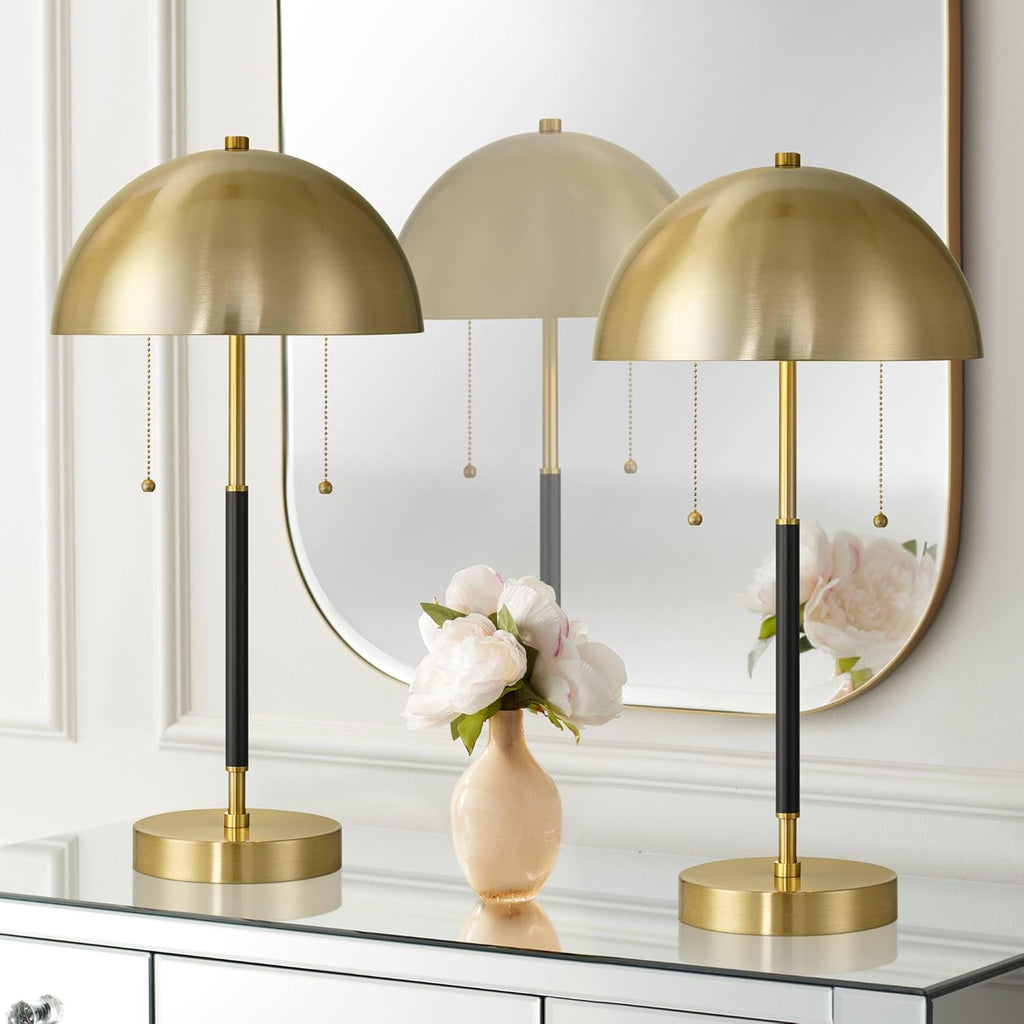 360 Lighting Pierre 23' H Gold Black Metal Dome Pull Chain USB Table Lamp Set of 2