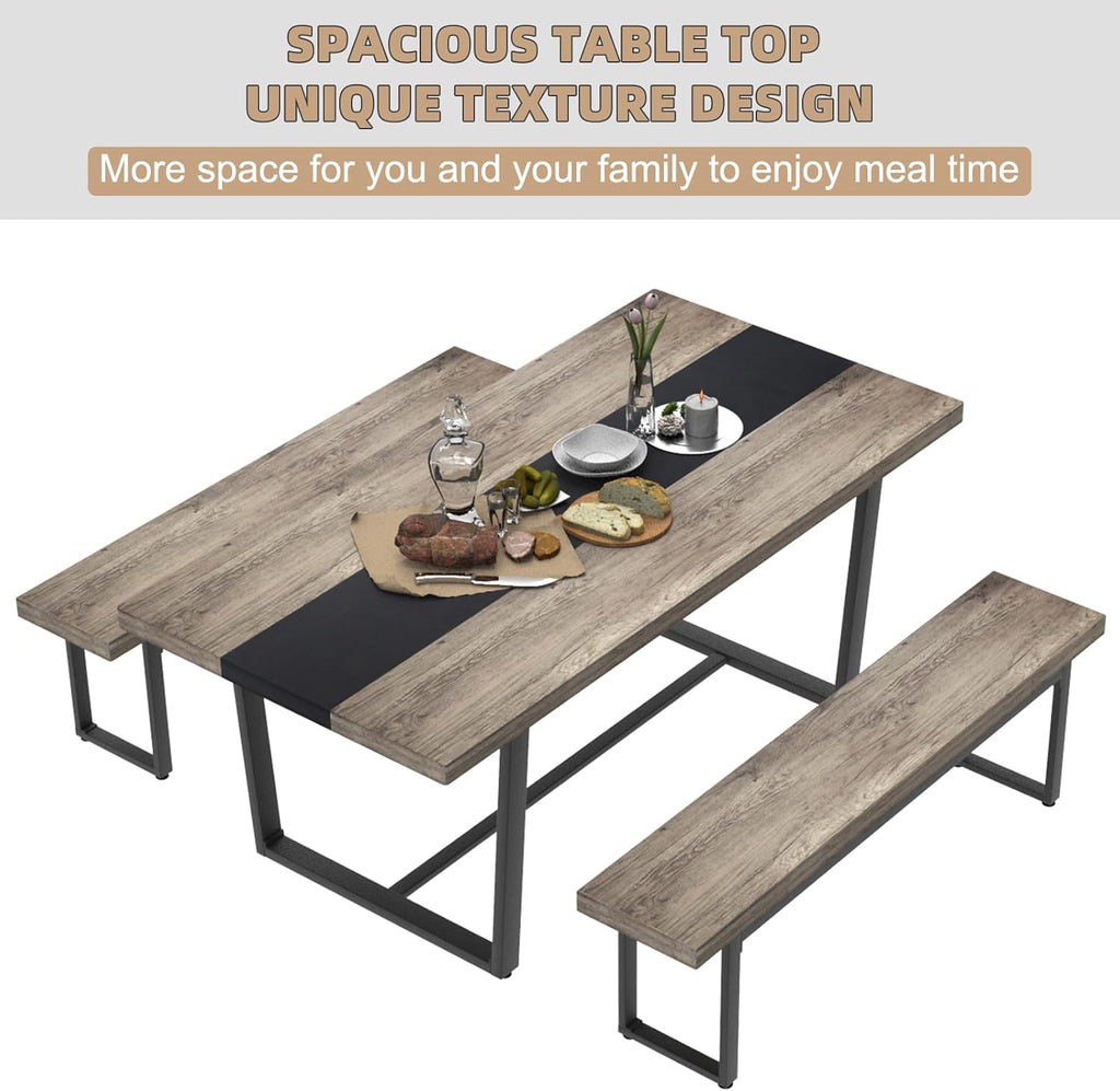 STHOUYN 71' 6ft Large Dinner Table for 6 8 Seat Dining Room Table, Rectangular Farmhouse Modern Kitchen Long Black & Grey Industrial Conference (Grey)