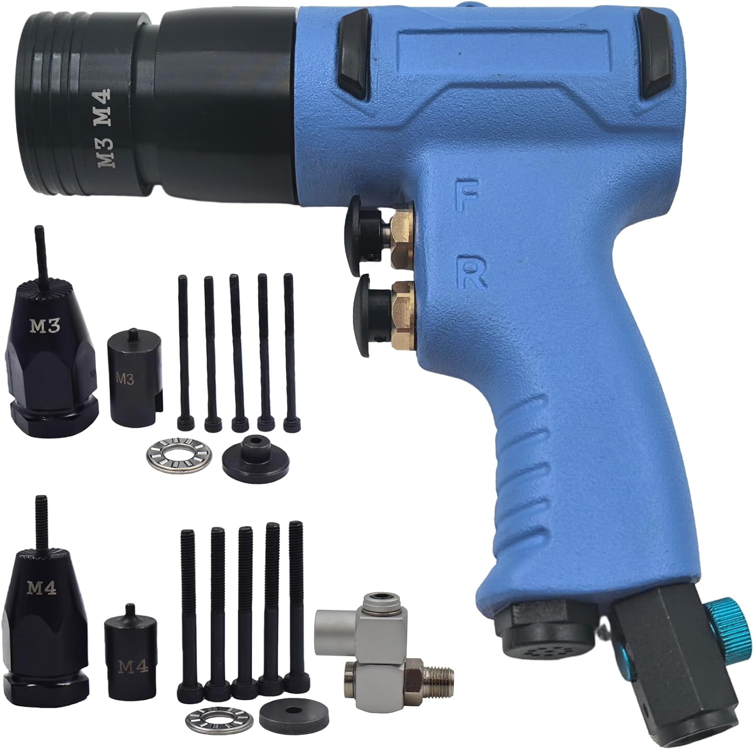 Air Rivet Nut Tool Kit, Pneumatic Pull Nut Setter with M3, M4 Mandrels for Sheet Metal Fastening Threaded Insert Installation