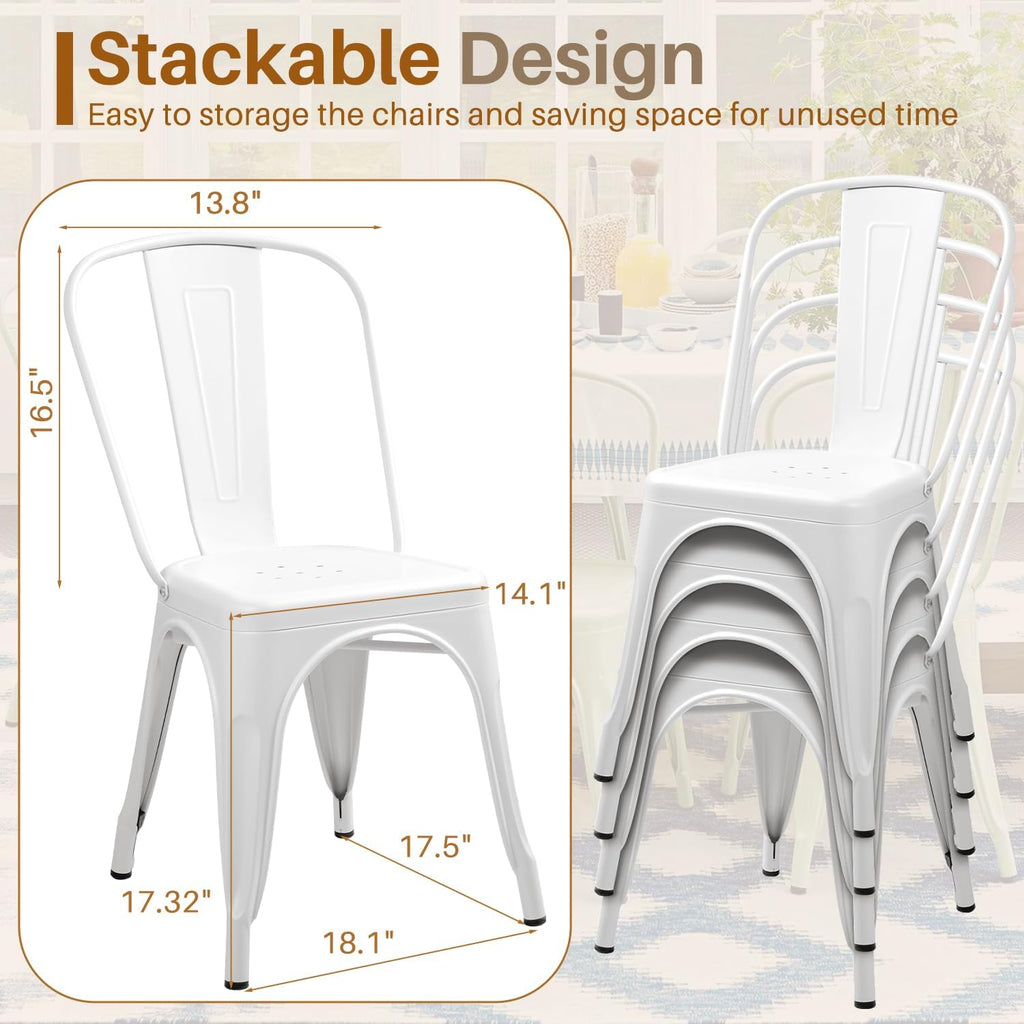 Furmax Metal Dining Chair Indoor Outdoor Use Stackable Classic Trattoria Chair Chic Dining Bistro Cafe Side Metal Chairs Set of 4 (Ivory White)