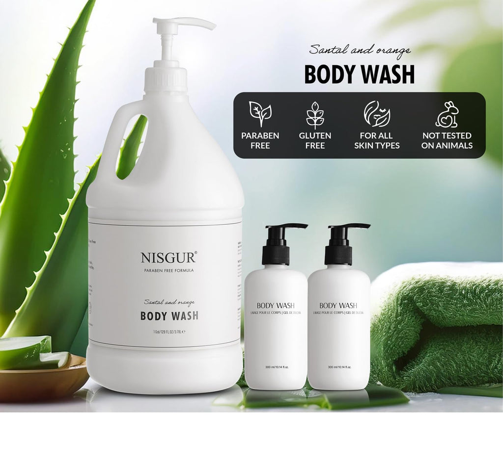 Gallon Shampoo Conditioner and Body Wash Refillable Set with 10.14 oz Matching Pump Bottles 9Pcs Large Capacity Hotel Supplies and Toiletries