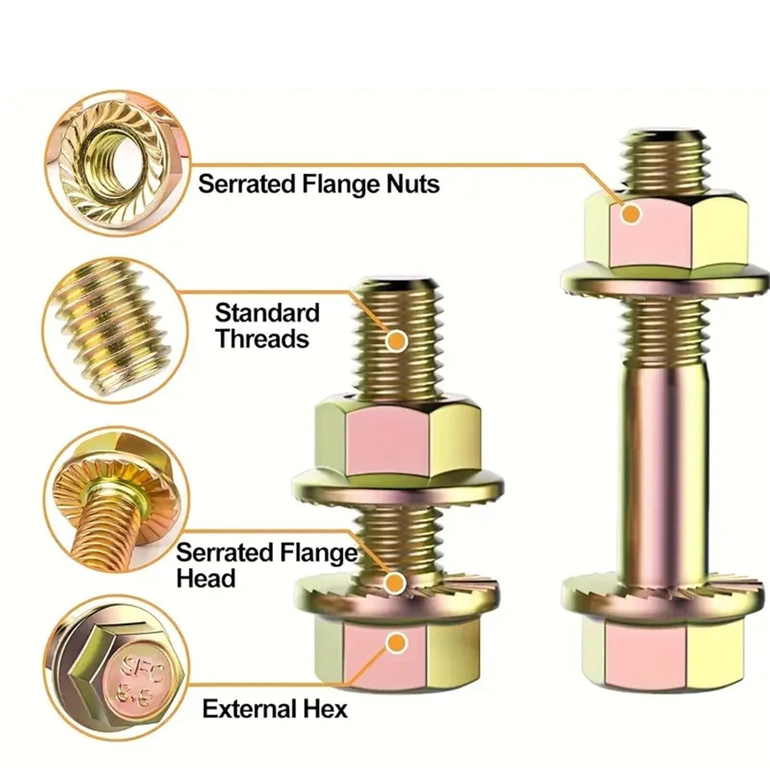 Nut & Bolt Sets 521pcs Grade 8. Hex Serrated Steel Flange Bolt and Nut Kit