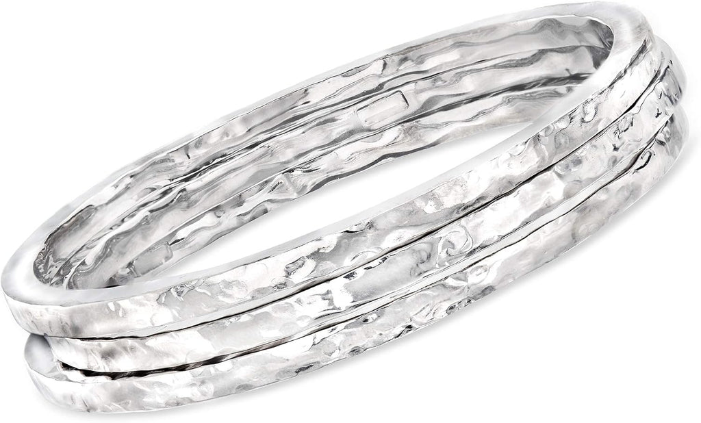 Ross-Simons Italian Sterling Silver Jewelry Set: 3 Hammered Bangle Bracelets