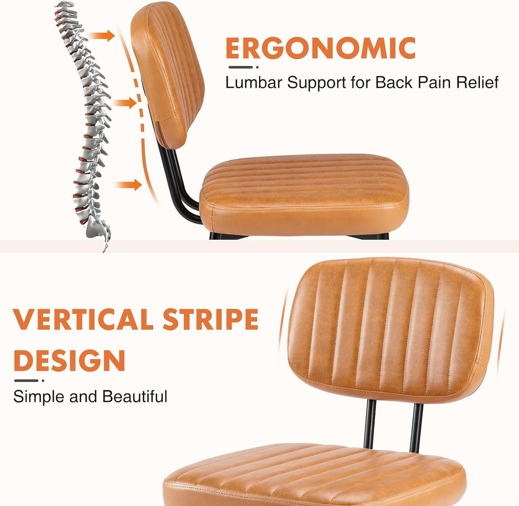 Sweetcrispy Dining Chairs Set of 4, Upholstered Mid Century Modern Kitchen Accent Chairs with Faux Leather Cushion Seat & Metal Legs for Home Office, Living Room - Brown